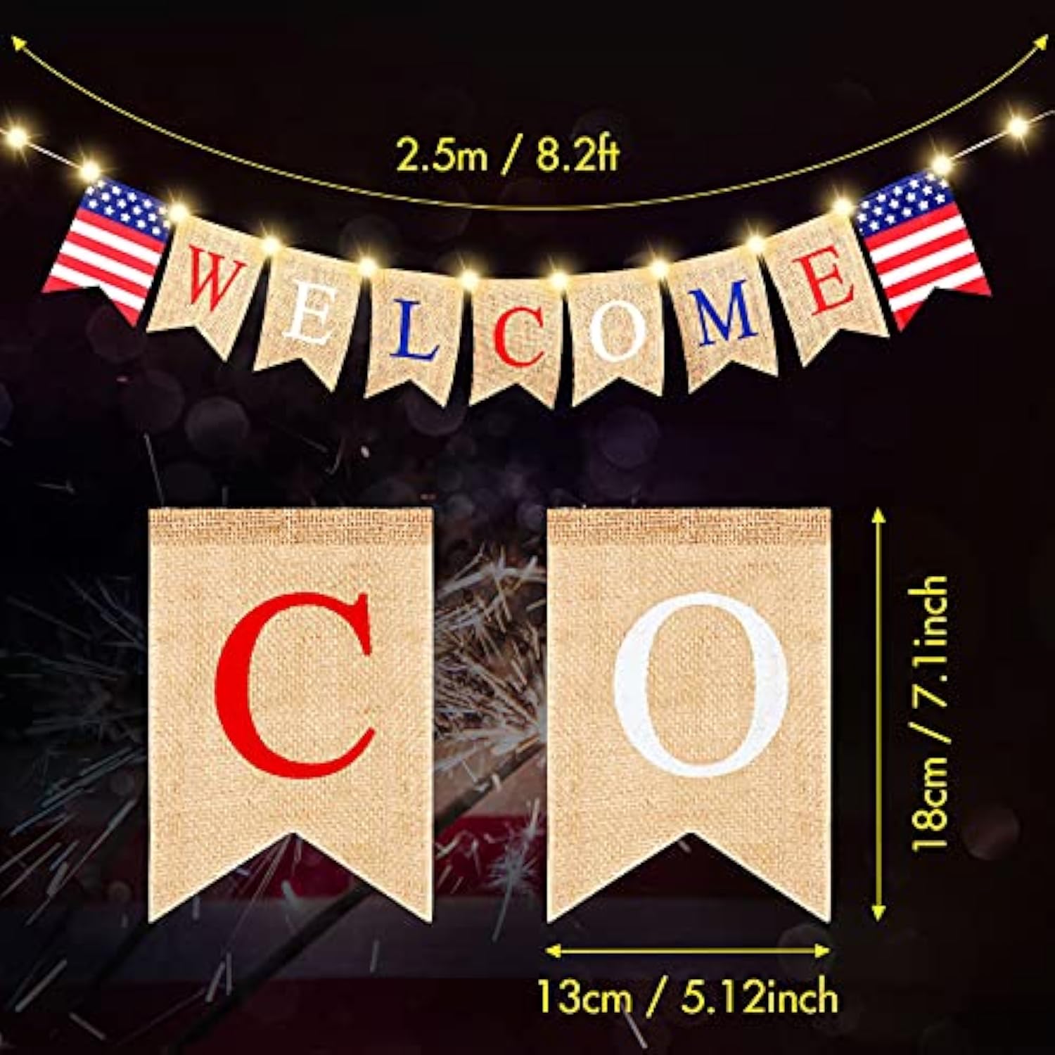 Welcome Home Banner With Led Decoration Fairy String Light 2 Flicker Mode Patriotic Banner Bunting Welcome Home Sign For Housewarming Military Celebration Family Party Supplies Gifts