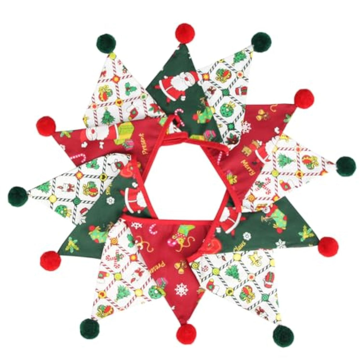 10.5Ft Christmas Red Green Pennant Banner Flags Fabric Balls Pom Pom Triangle Bunting For Wedding Birthday Merry Xmas Party Tent Nursery Kids Room Home Garden Hanging Decorations Supplies