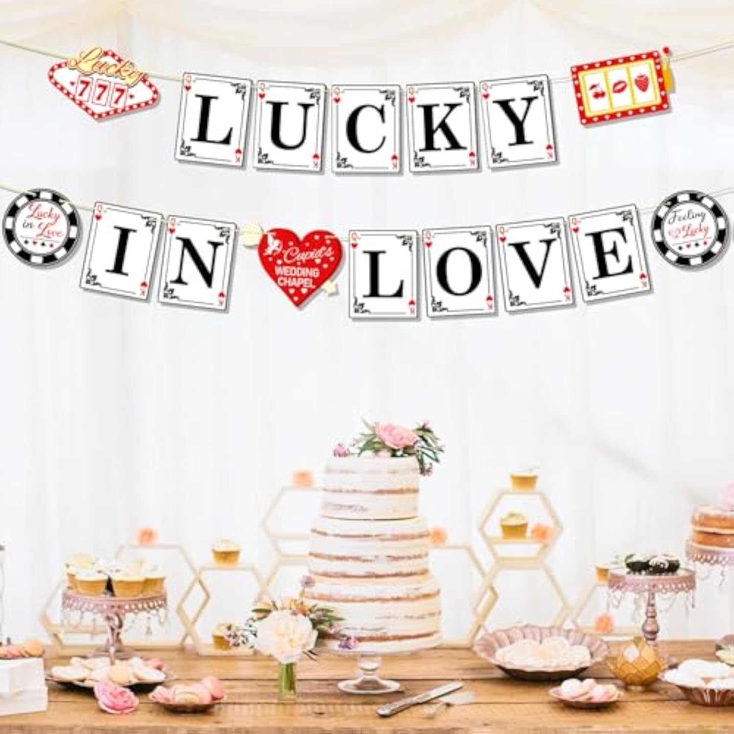 Pre-Strung Lucky In Love Bachelorette Decorations, No Diy Las Vegas Bachelorette Party Decor, Poker Night Casino Themed Bridal Shower Party Supplies