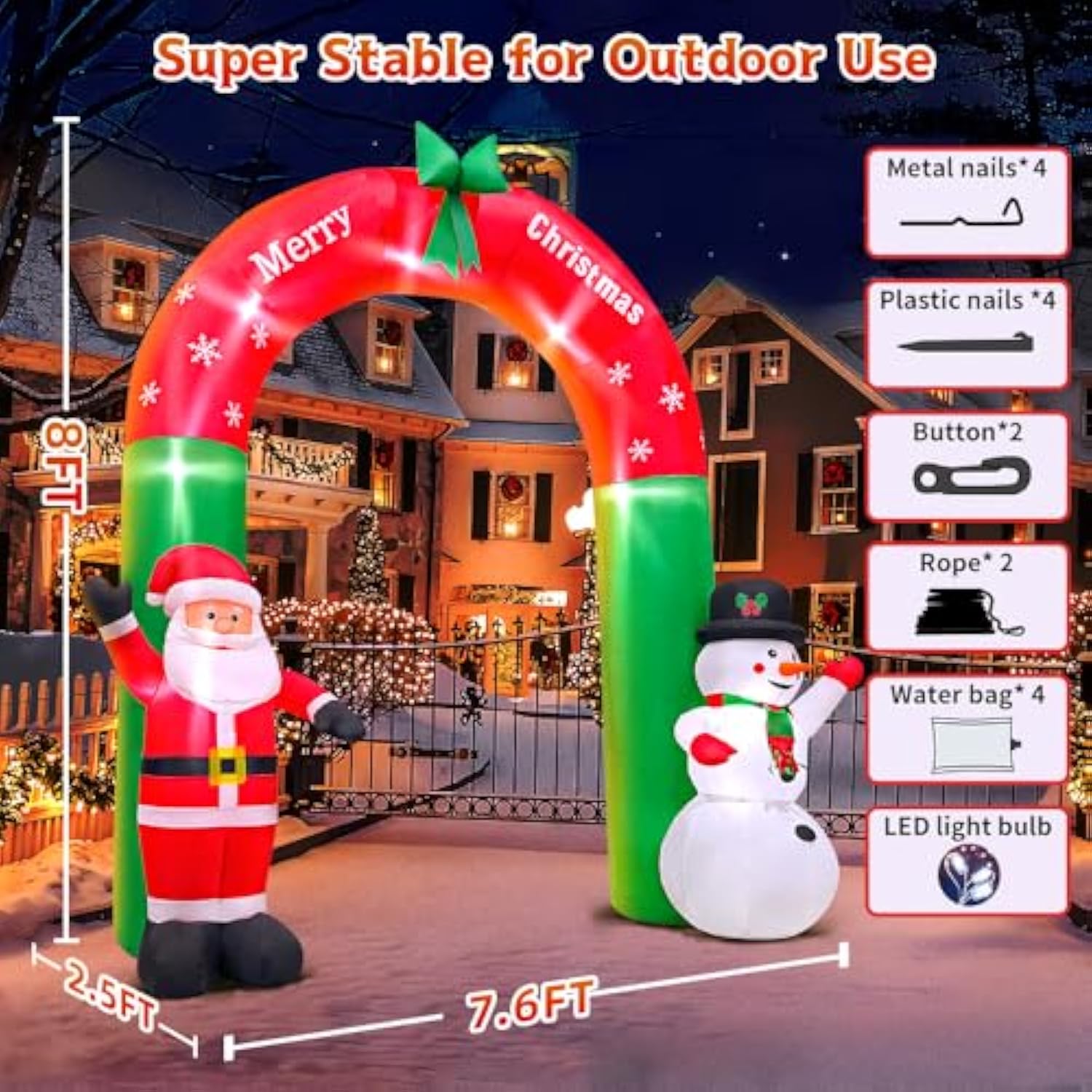 8Ft Christmas Inflatable Santa Snowman Arch Outdoor Decorations Blow Up Yard Decoration,Led Lights For Christmas Party H