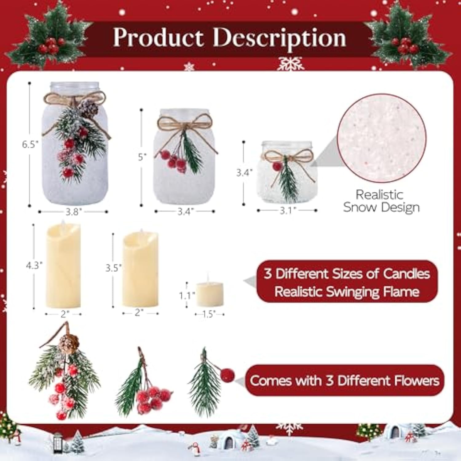 Christmas Centerpieces For Tables, Table Decor With Mason Jar, Flowers, Christmas Winter Table Decorations Centerpieces, Xmas Holiday Center Pieces For Tables, Kitchen, Room, Dining Decor