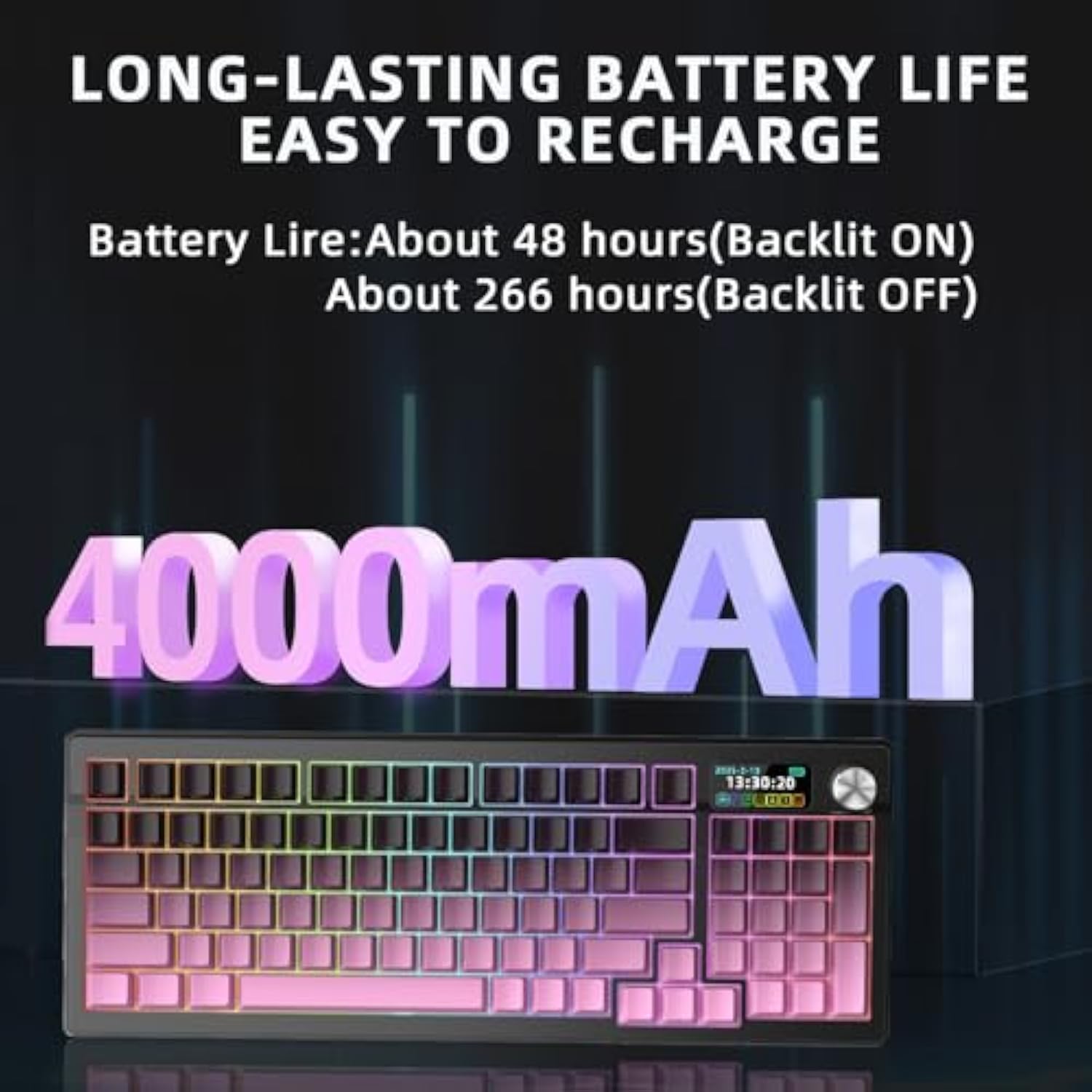 Kutethy Ky95 98% Wireless Mechanical Keyboard,Lcd Screen & Knob,Tri-Mode Bt5.0/2.4Ghz/Usb-C Hot Swappable Custom,Pre-Lubed Kailh Linear Switches,95 Keys Rgb Gaming Keyboard(Blackberry Gradient)
