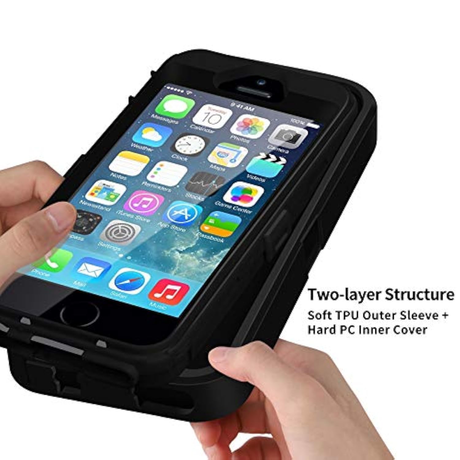 For Iphone Se 2016 Case Heavy Duty Protective Armor Shock-Absorbing Dual Layer Rubber Tpu + Pc Cover Matte Non-Slip Bumper Shell Phone Cases For Iphone Se 1St Generation /5S/5 (4") Black