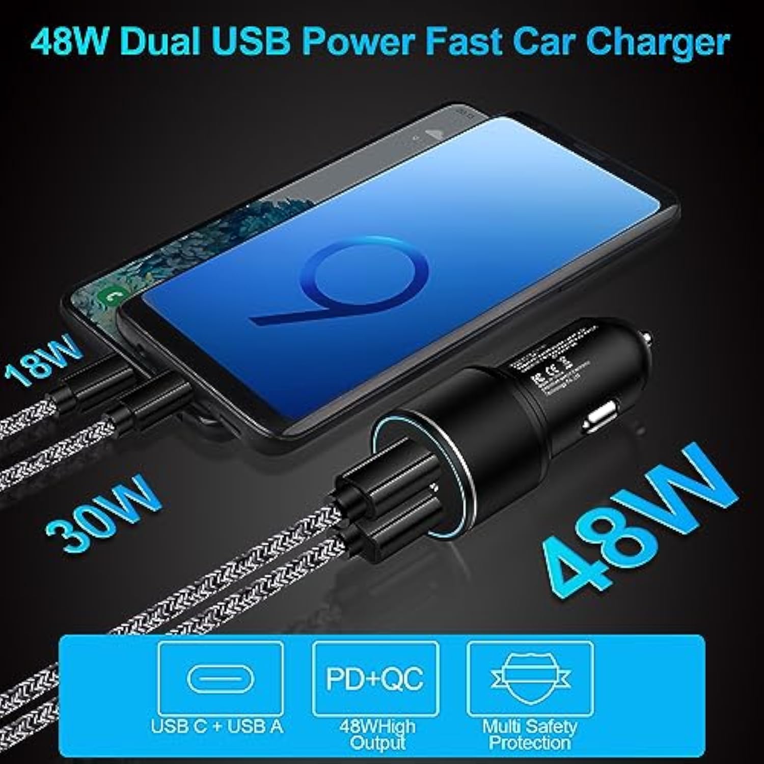 48W Usb C Car Charger, All Metal 12V Usb Outlet Pd & Qc 3.0 Fast Charge Iphone Car Charger Adapter Type C Flush Fit Car Plug For Iphone 17 16E 16 15 14 13 12 11 Pro Max Se Xr,Samsung S25 S24 S23 A17