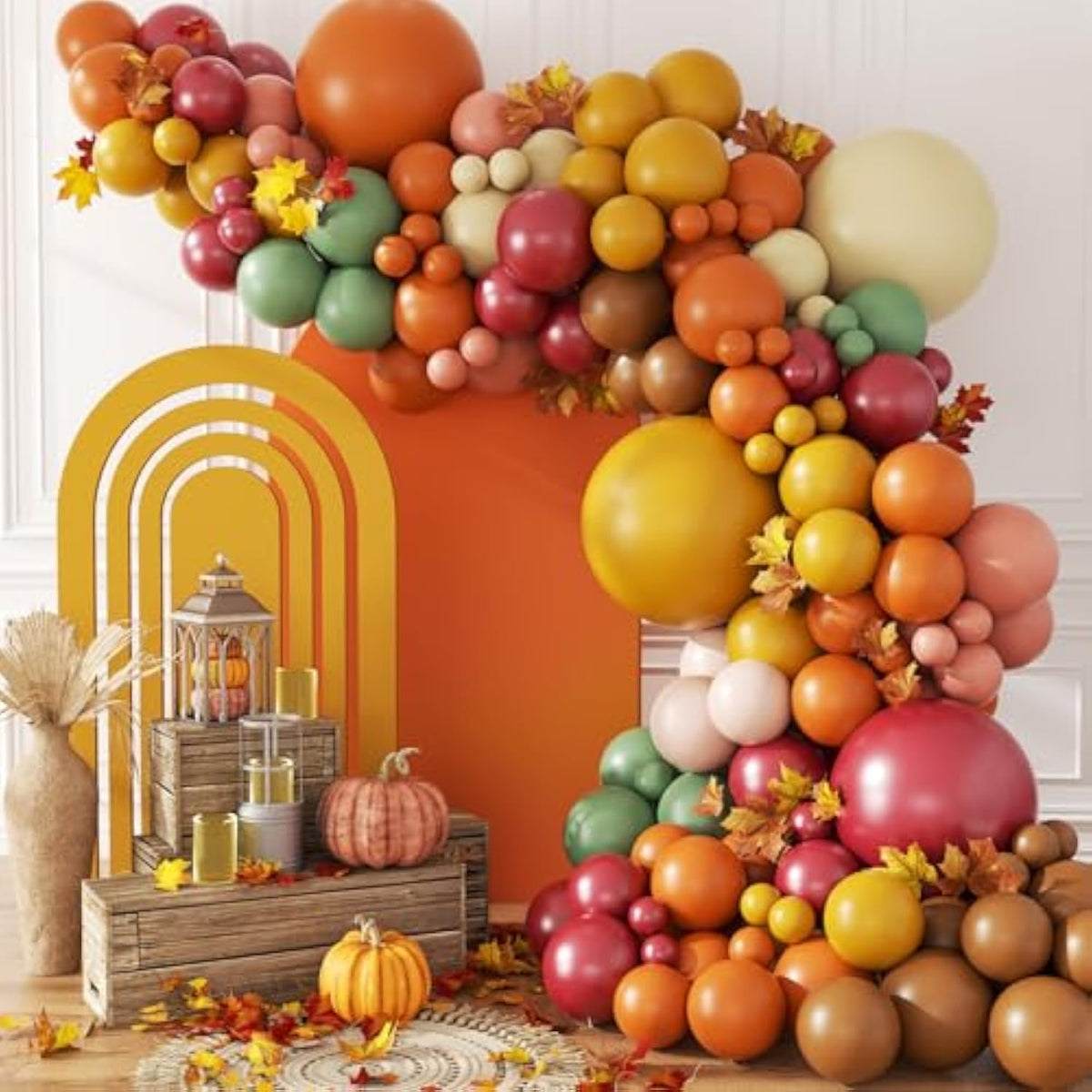 157Pcs Fall Balloon Arch Kit Burgundy Orange Green Yellow for Thanksgiving Baby Shower