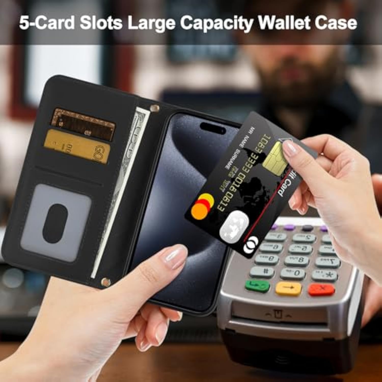 For Iphone 15 Pro Case Wallet With Card Holder Crossbody Wrist Strap Leather Case With Magnetic Clasp Kickstand Heavy Duty Protective Wallet Phone Case For Iphone 15 Pro For Women, Black