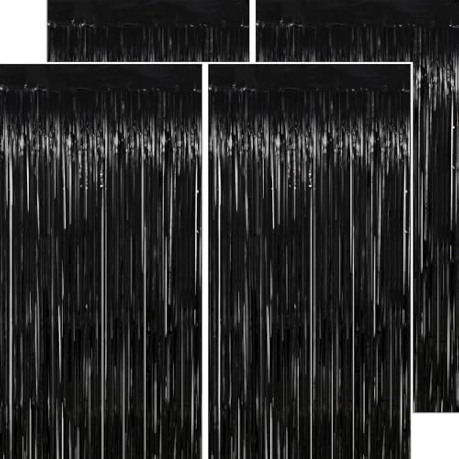 4-Pack Thick Black Tinsel Backdrop 3.2 x 8.2ft Foil Fringe Streamers