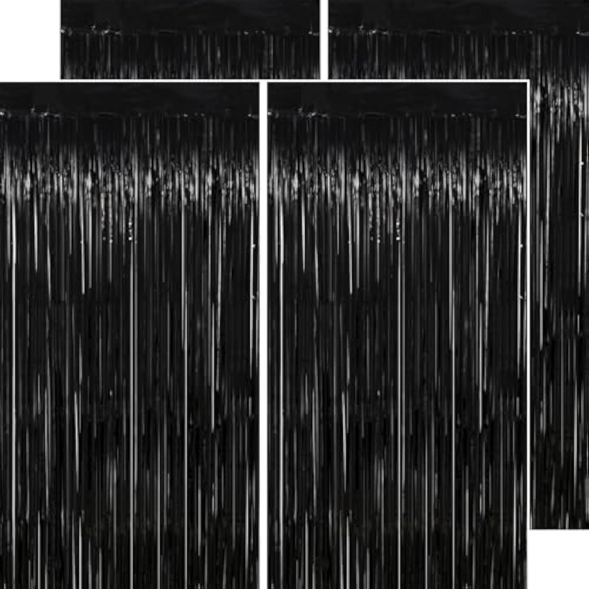 4-Pack Thick Black Tinsel Backdrop 3.2 x 8.2ft Foil Fringe Streamers