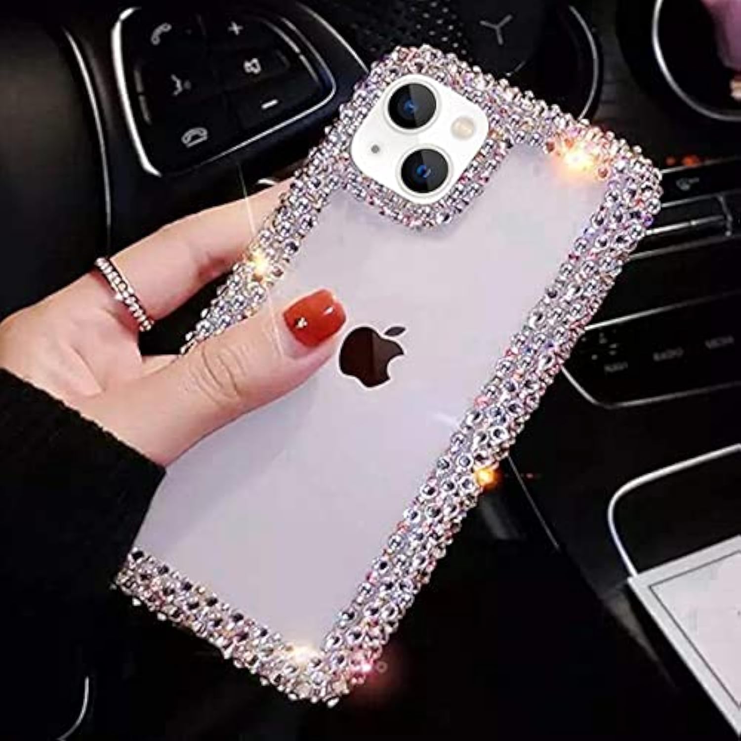Compatible With Iphone 13 Case For Women Girls 3D Glitter Sparkle Bling Case Luxury Shiny Cute Crystal Charms Rhinestone Diamond Bumper Clear Protective Cases Cover Clear
