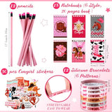 140 Pcs Cowgirl Party Favors Include Cowgirl Drawstring Backpacks Bracelets Books Badges Keychains Pink Pencils Pink Horse Stickers Tattoo Stickers For Disco Western Birthday