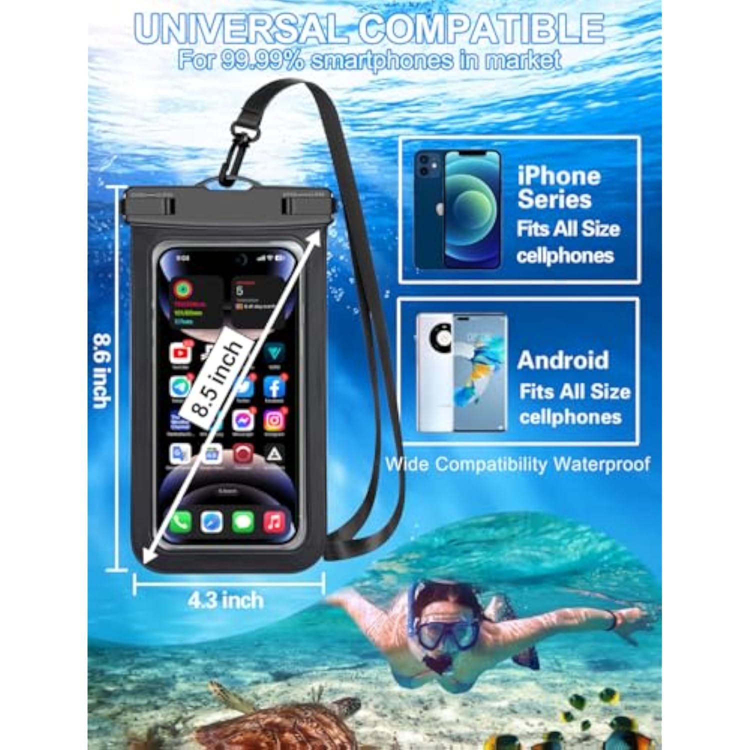 Multicolor Waterproof Phone Pouches, 5 Pack, IP68 Protection, Beach Cruise for iPhone and Samsung, Lanyard Included, Various Colors