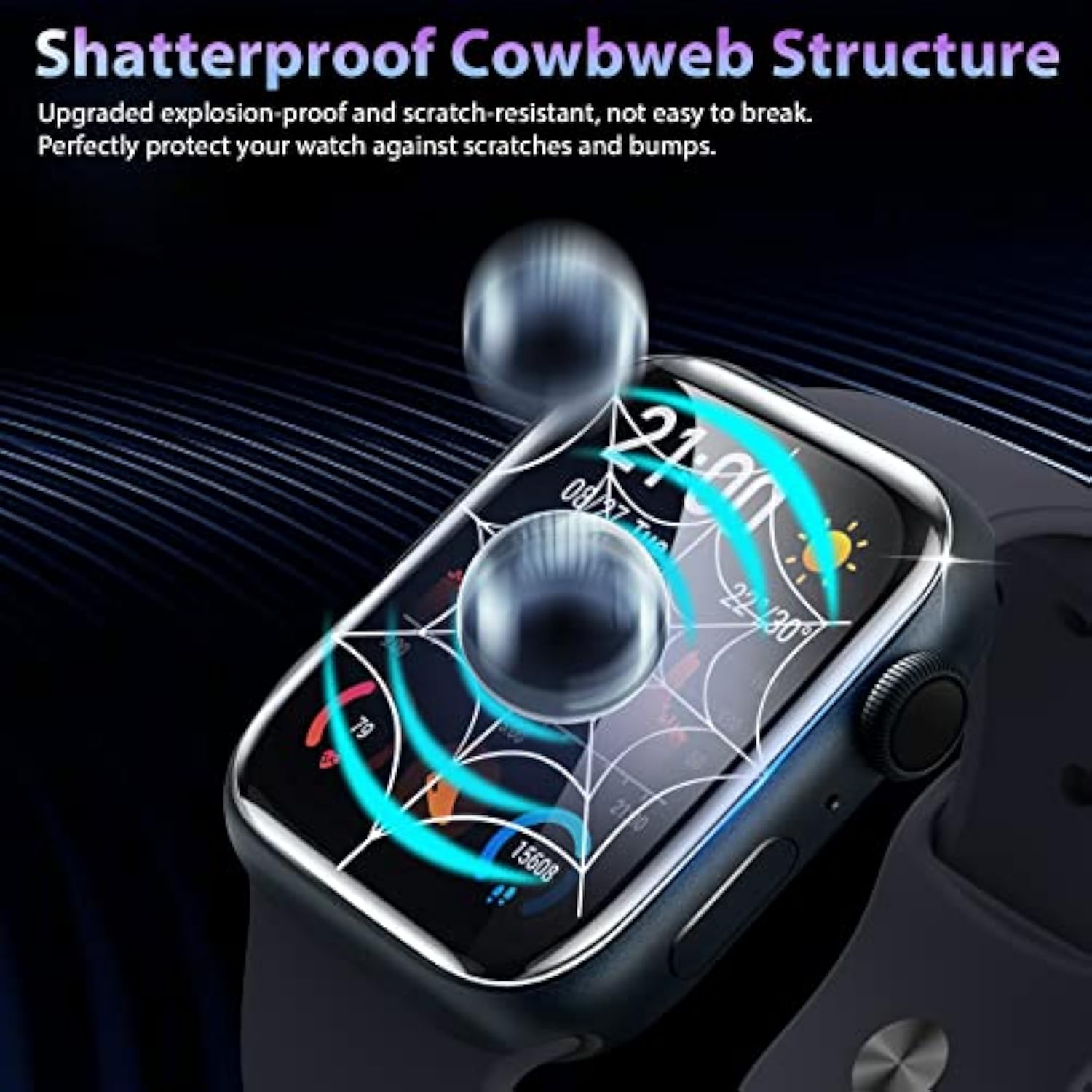 [2 Pack Tempered Glass Screen Protector For Apple Watch Series 9/ Series 8/7 45Mm, [Auto-Dispersion Tech] Full Coverage Waterproof Bubble Free Hd Clear Film For Iwatch Series 9 Series 8/7 45Mm