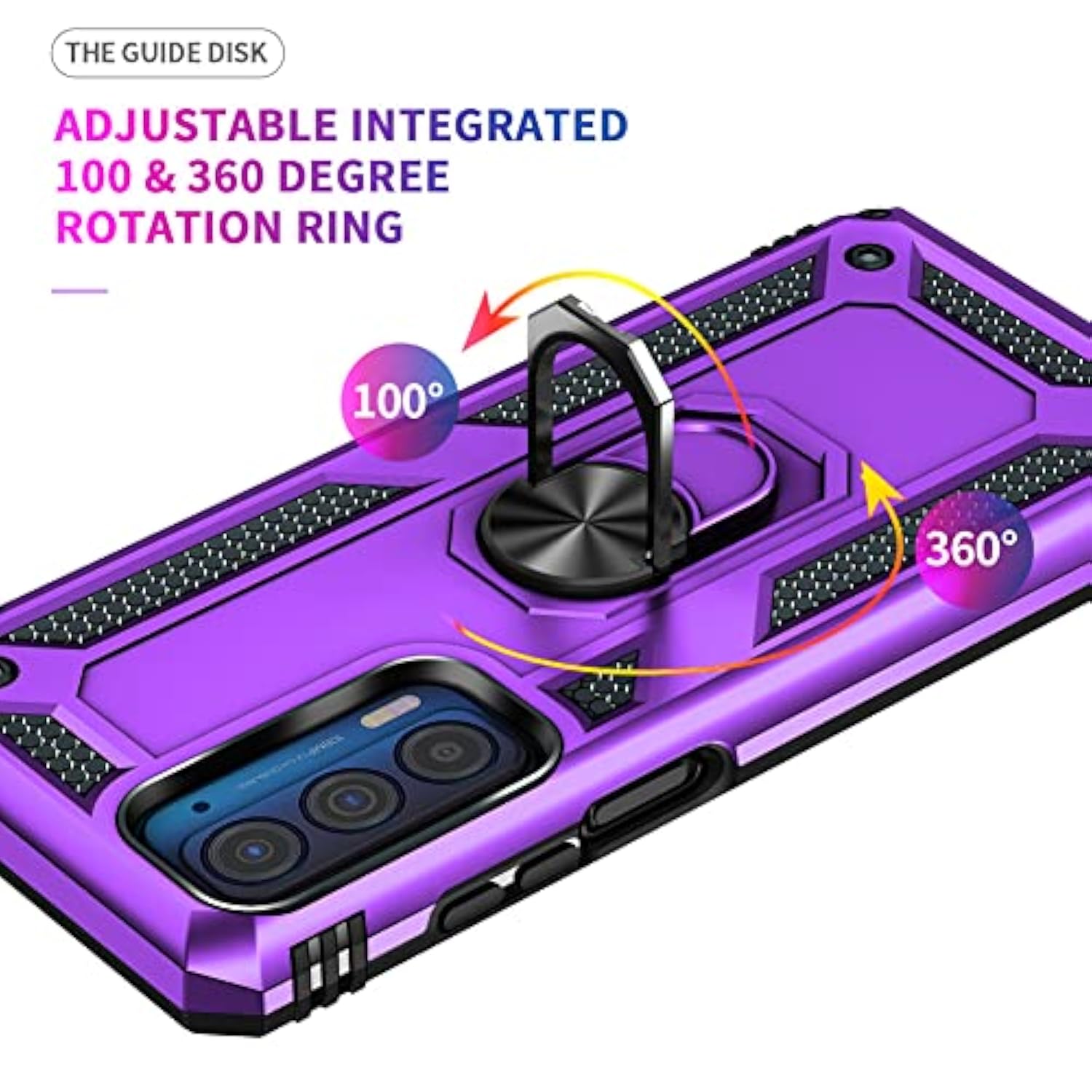 Compatible With Motorola Moto Edge 2021 Case, Moto Edge 5G Uw Case With Hd Screen Protectors, Military-Grade Metal Ring Kickstand 15Ft Drop Tested Shockproof Cover, Purple