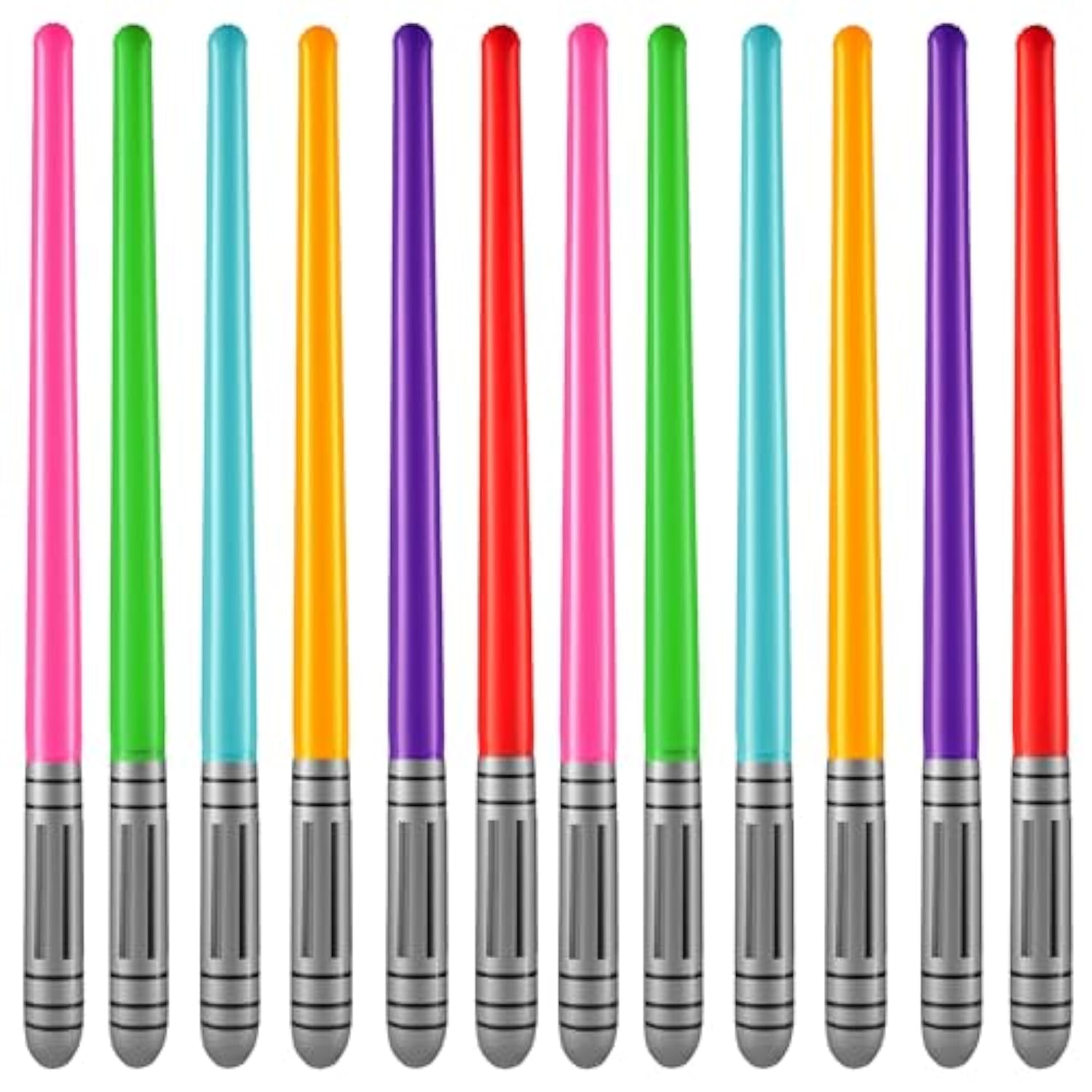 Inflatable Light Sabers For Kids - (Pack Of 12) 35-Inch Neon Color Blow-Up Toy Saber Swords, Party Favors, Goodie Bags, Star Galaxy Theme Birthdays & Prize Toys