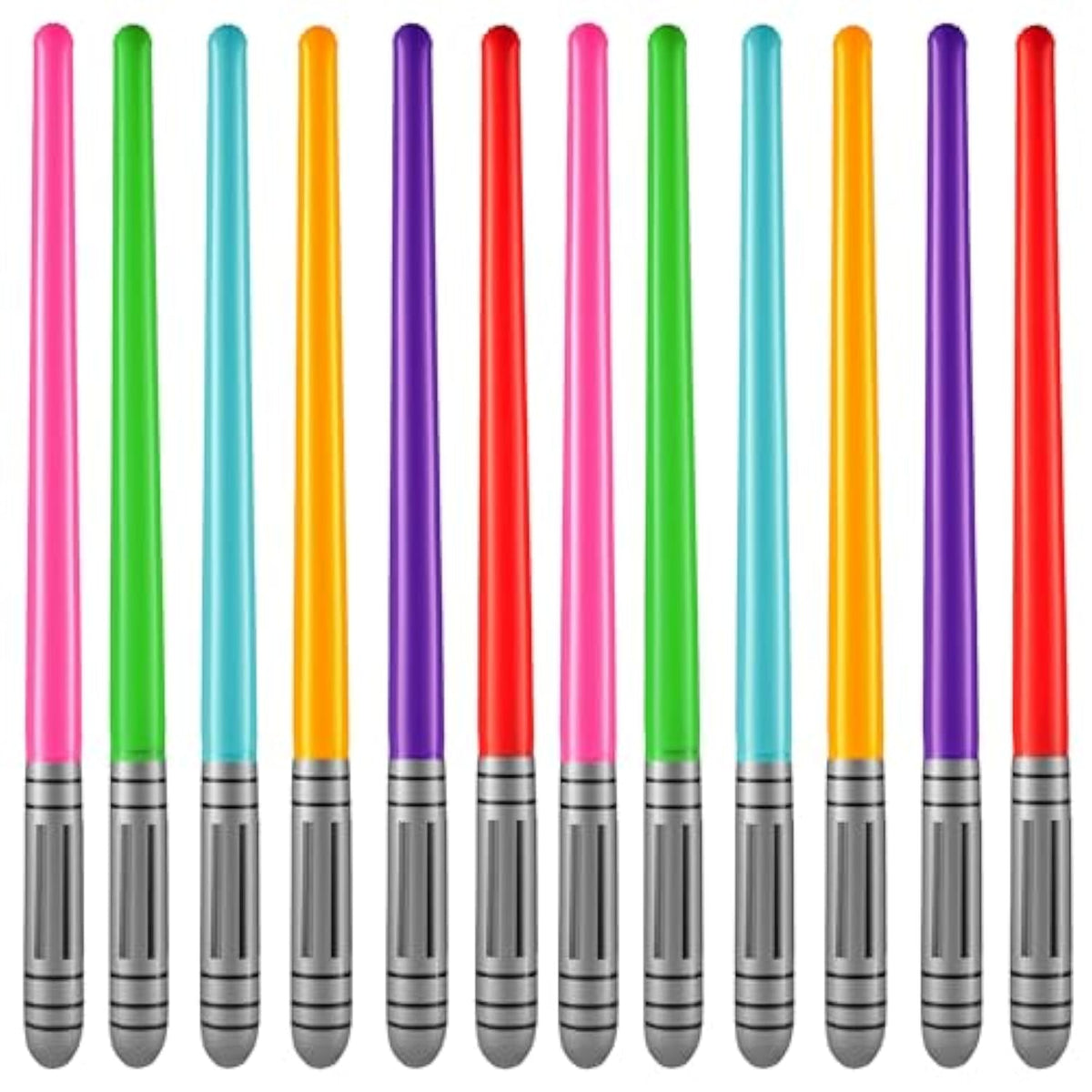 Inflatable Light Sabers For Kids - (Pack Of 12) 35-Inch Neon Color Blow-Up Toy Saber Swords, Party Favors, Goodie Bags, Star Galaxy Theme Birthdays & Prize Toys