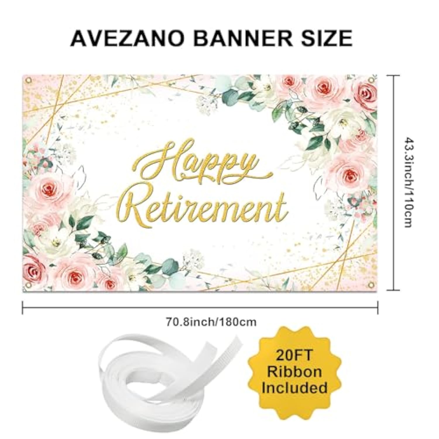 Happy Retirement Backdrop For Women Rose Pink Floral Gold Dots Retirement Banner Lady'S Retired Party Decorations The Aged Women Party Supplies (6X3.6Ft)