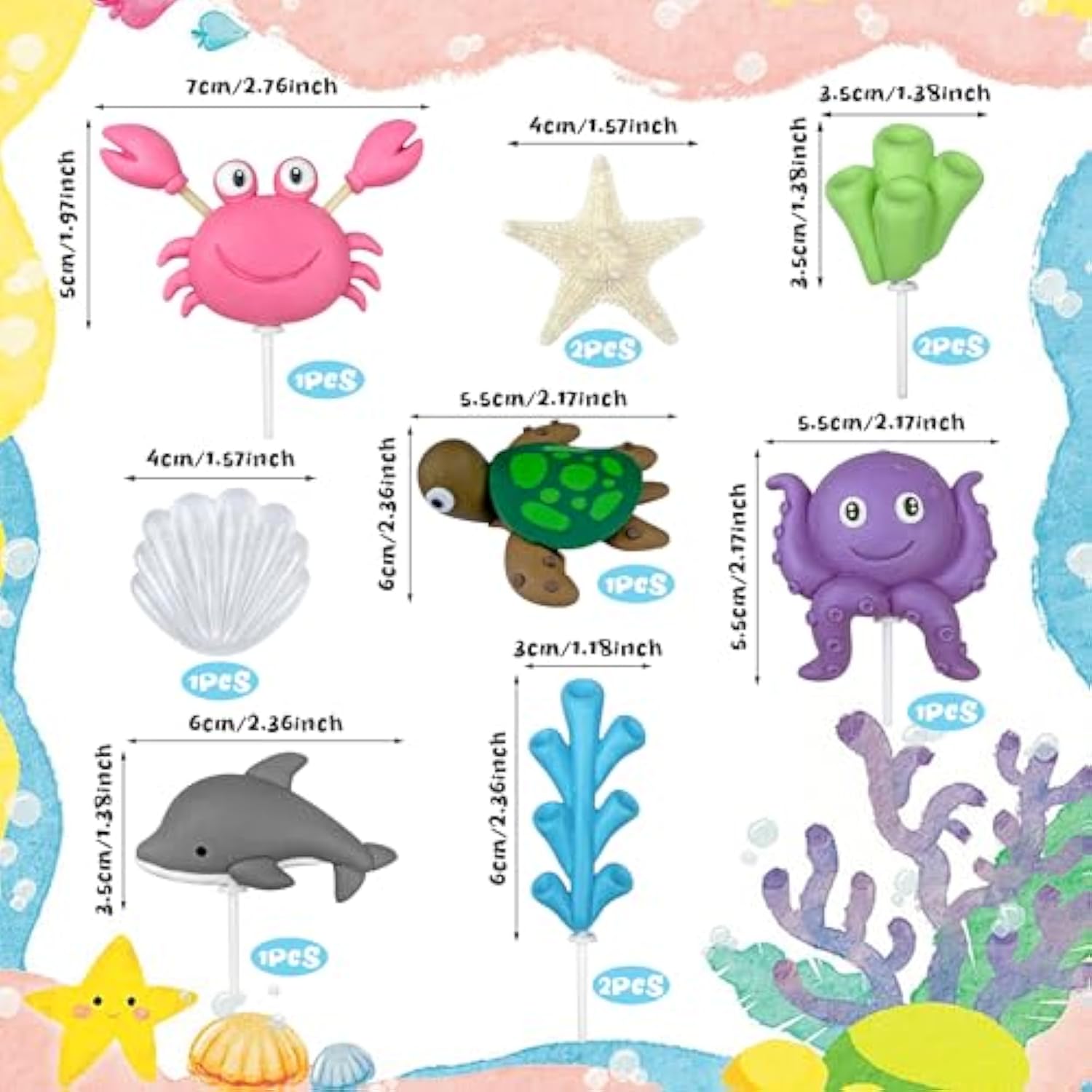 11 Pcs Under The Sea Cake Decorations Sea Ocean Cake Toppers Ocean Sea Animals Cake Toppers For Ocean Themed Baby Shower Birthday Party Supplies