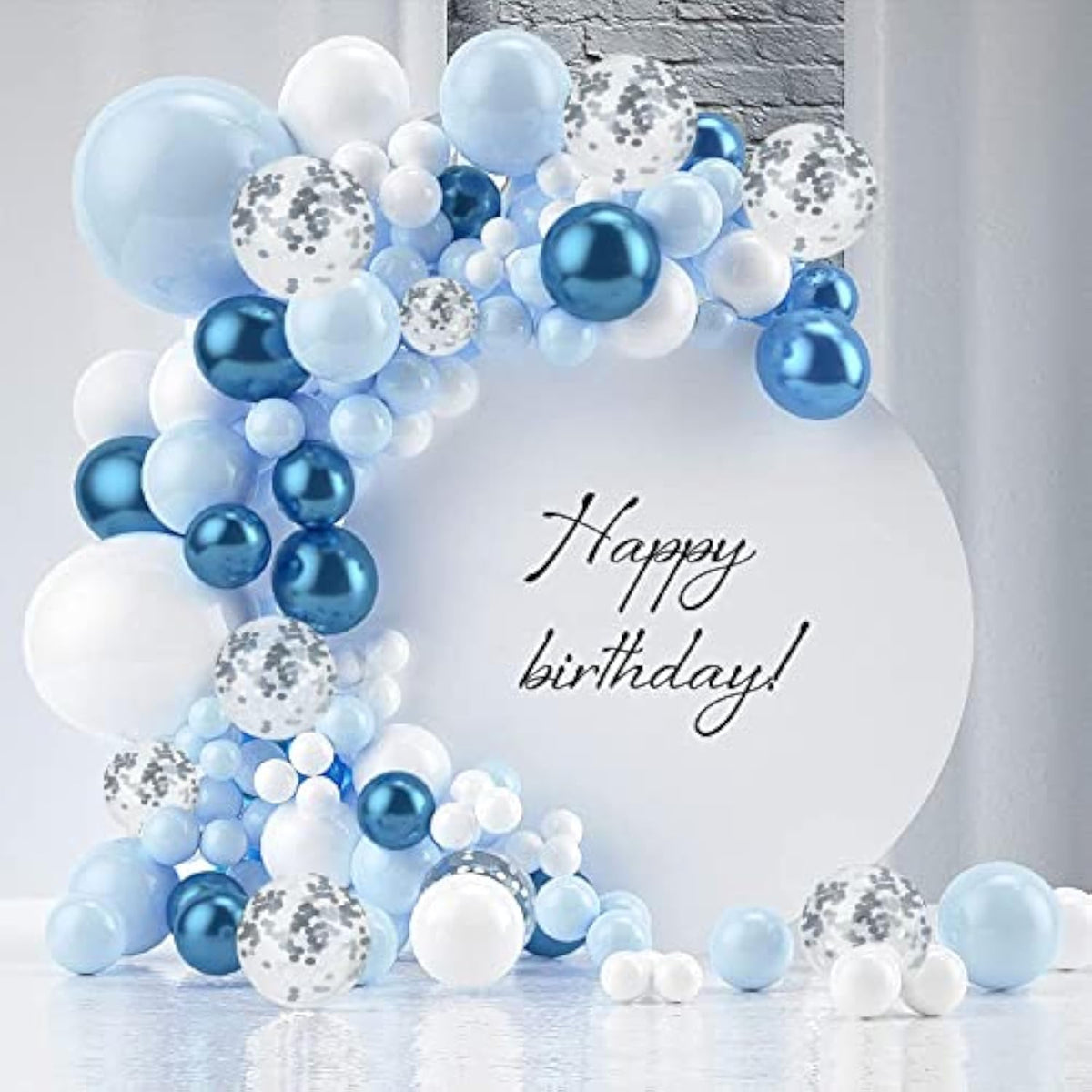 122pcs Blue Balloon Garland Kit – Metallic Blue, White & Silver Confetti Balloons for Parties