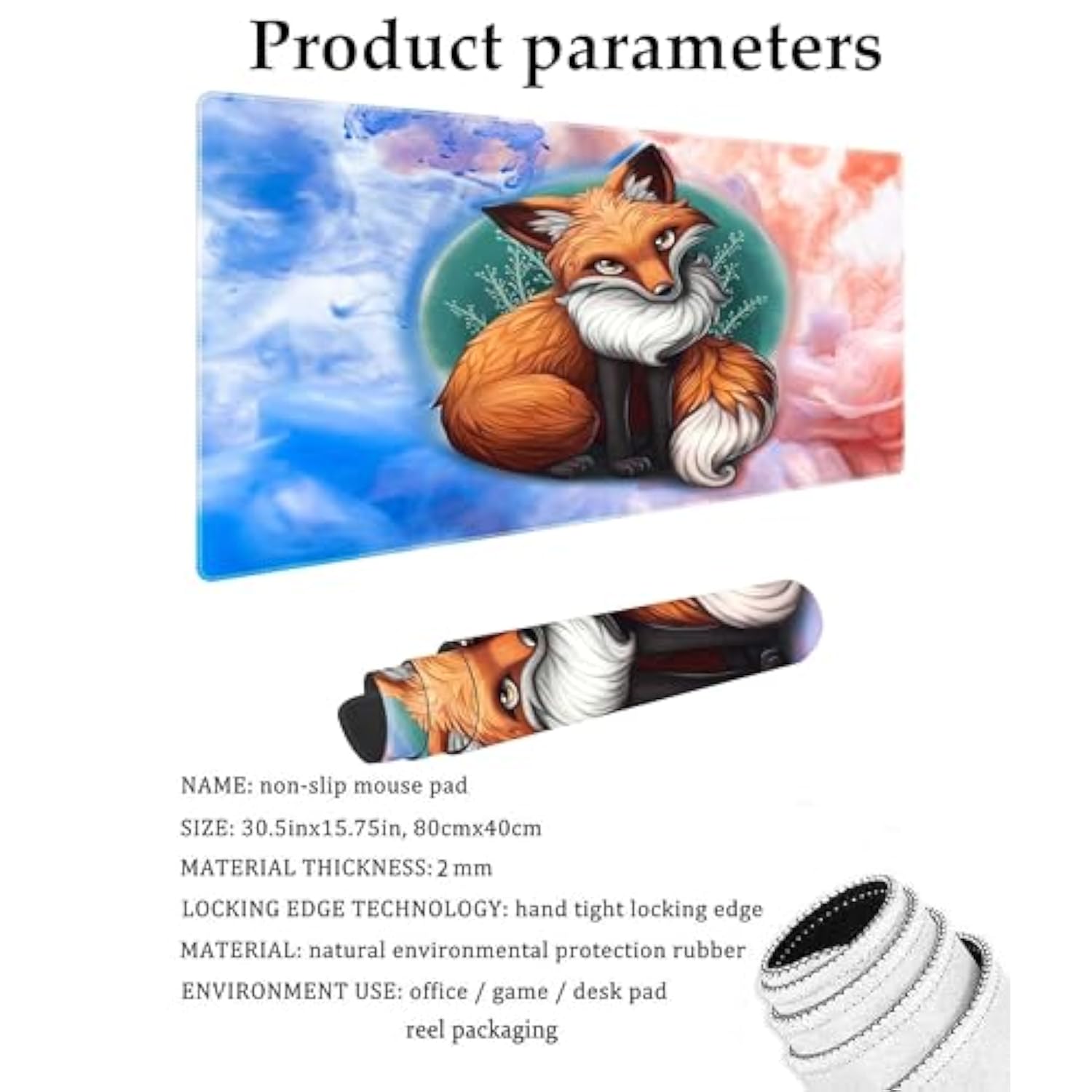 Watercolor Fox Customized Large Extended Gaming Mouse Pad With Stitched Edges And Non-Slip Rubber Base,Suitable For Office And Home Use,31.5X15.7 Inches