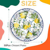 50Pcs Capri Lemon Party Supplies7"Lemon Paper Plates Blue Tiles Yellow Lemon Party Plates Capri Lemon Plates Summer Citrus Fruit Paper Plates For Summer Birthday Lemons Party Decoration (Blue Tile)