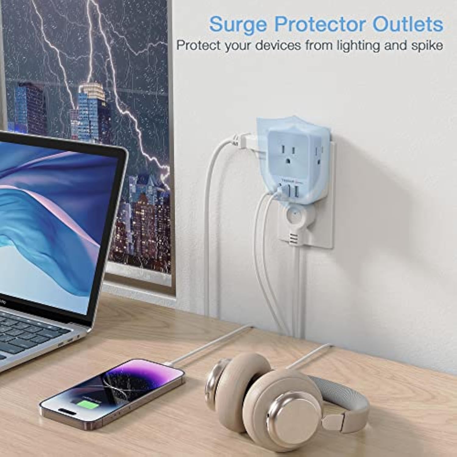 Multi Plug Outlet Splitter With Usb, 4 Electrical Outlet Extender Surge Protector With 3 Usb Wall Charger Blocks, Multiple Plug Expander Box For Home Office Dorm Room Essentials