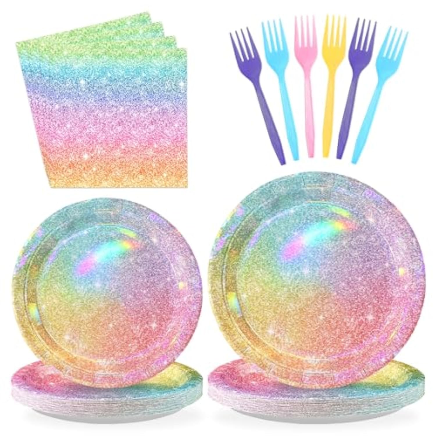 96 Pcs Rainbow Party Decorations Iridescent Rainbow Plates Party Supplies Disposable Pastel Paper Plates And Napkins For Girls Birthday Wedding Baby Shower Serves 24
