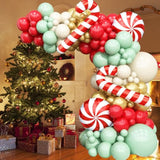Red, Green & Gold Christmas Balloon Arch Kit with Candy Cane Foils