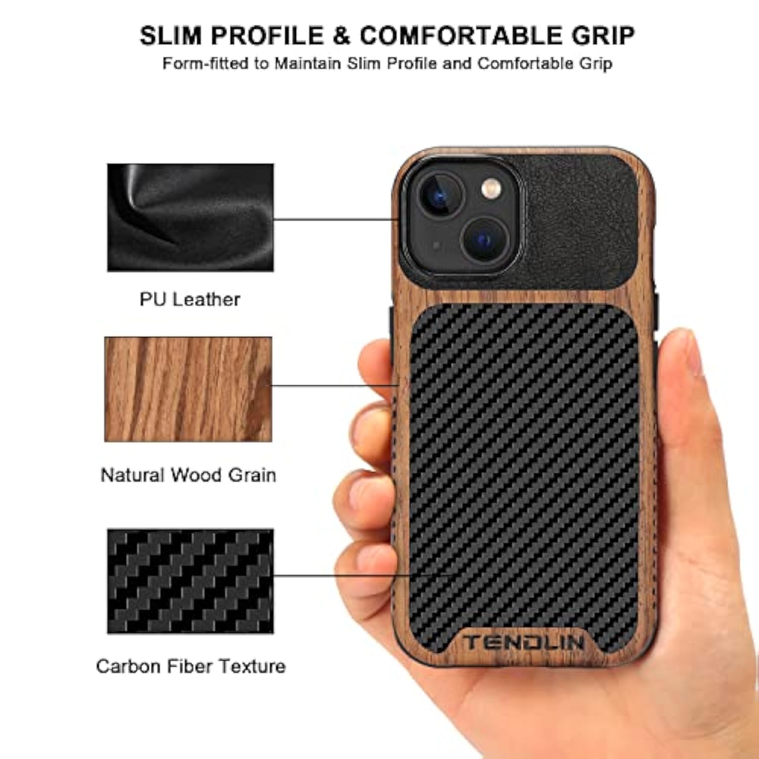 Compatible With Iphone 14 Case Wood Grain With Carbon Fiber Texture Design