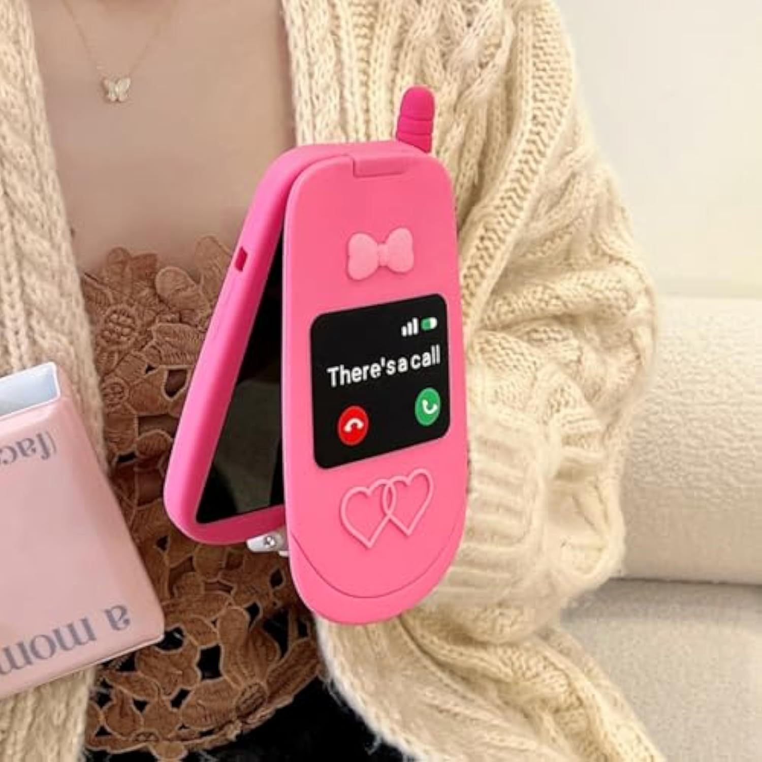 3D Retro Flip Phone Case,Cartoon Cute Kawaii Character Funny Retro Phone Mirror Kids Teens Girls Women Shockproof Soft Silicone Case For Iphone 13/Iphone 14/Iphone 15 6.1 Inch