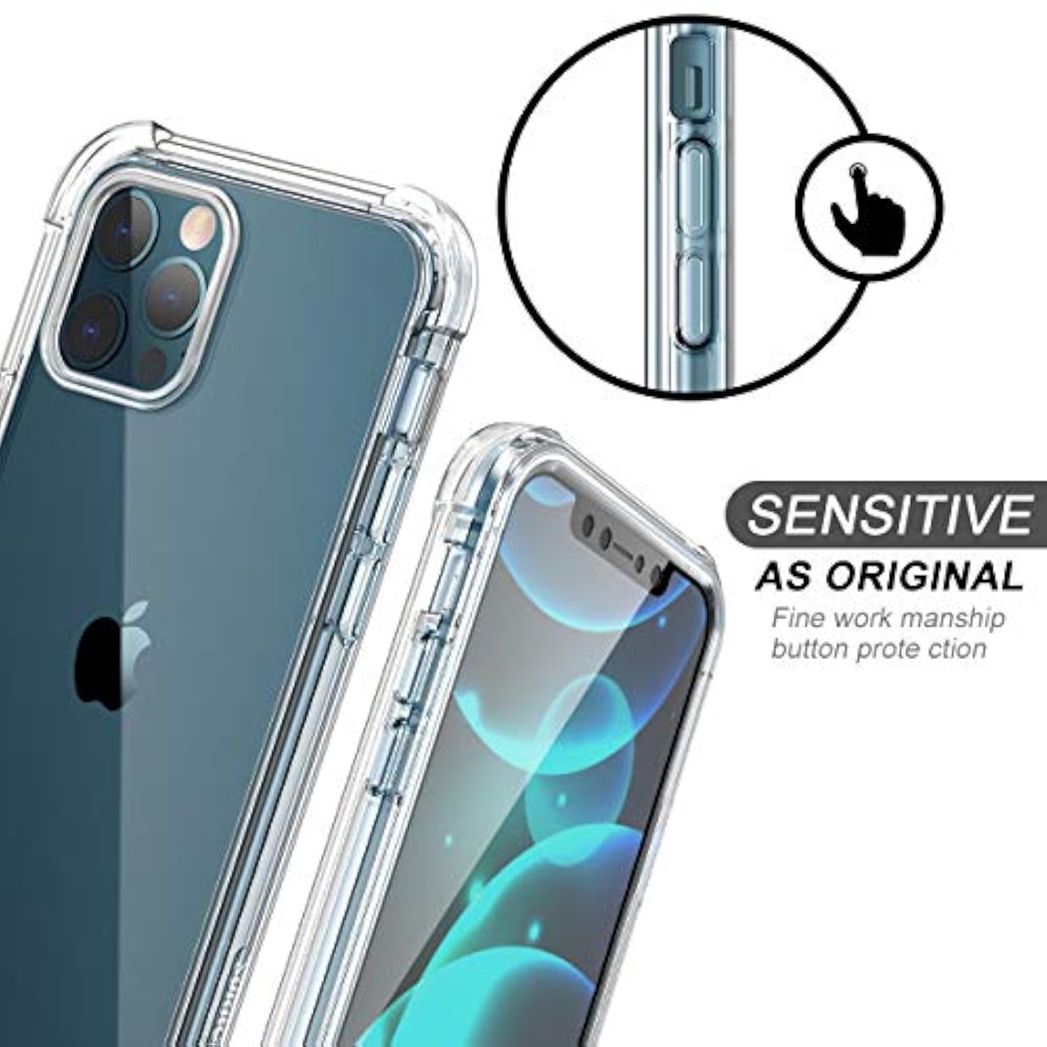 Clear Case For Iphone 12 Pro Max (Only) 6.7-Inch, [Built-In Screen Protector] Full Body Protective Shockproof Bumper Rugged Phone Cover For Iphone 12 Pro Max -(Clear)
