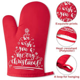 6Pcs Christmas Oven Mitts Pot Holders Baking Gift, We Wish You A Merry Christmas Resistant Hot Pad Machine Washable Gloves With Hanging Loop Pocket Potholder For Kitchen Cooking Grilling Red