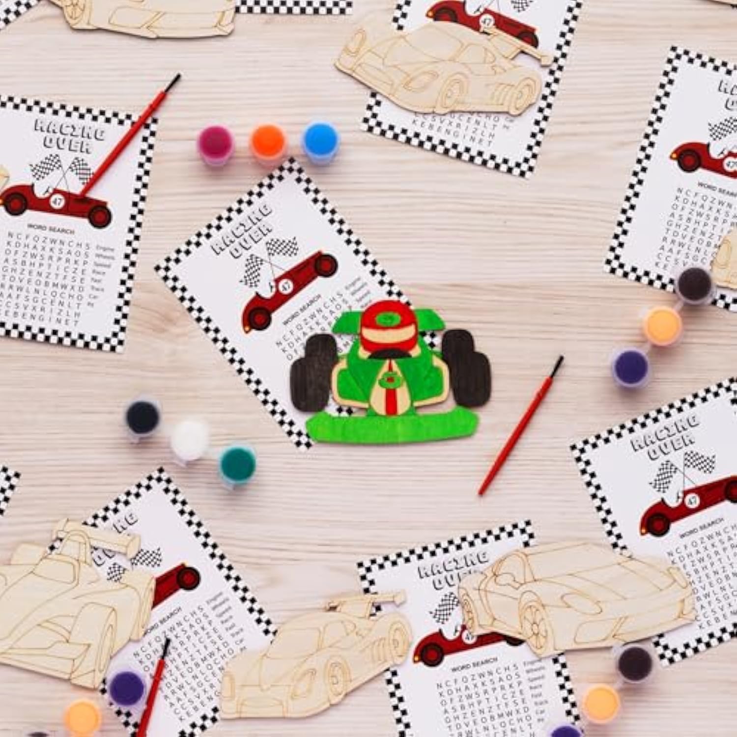 Thank You For Coming Gifts For Kids - Race Car Party Favors - 24 Pcs Race Car Party Supplies - Race Car Wooden Painting Kit For Kids - Kids Birthday Boys Girls Gifts Bulk