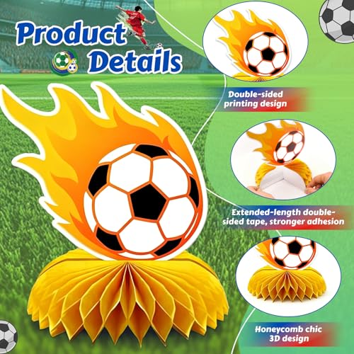 10 Pcs Soccer Party Decorations, 3D Soccer Honeycomb Centerpiece, Soccer Centerpieces for Table with Reusable Paper Clips for 2026 Matches Soccer Theme Birthday Party Supplies