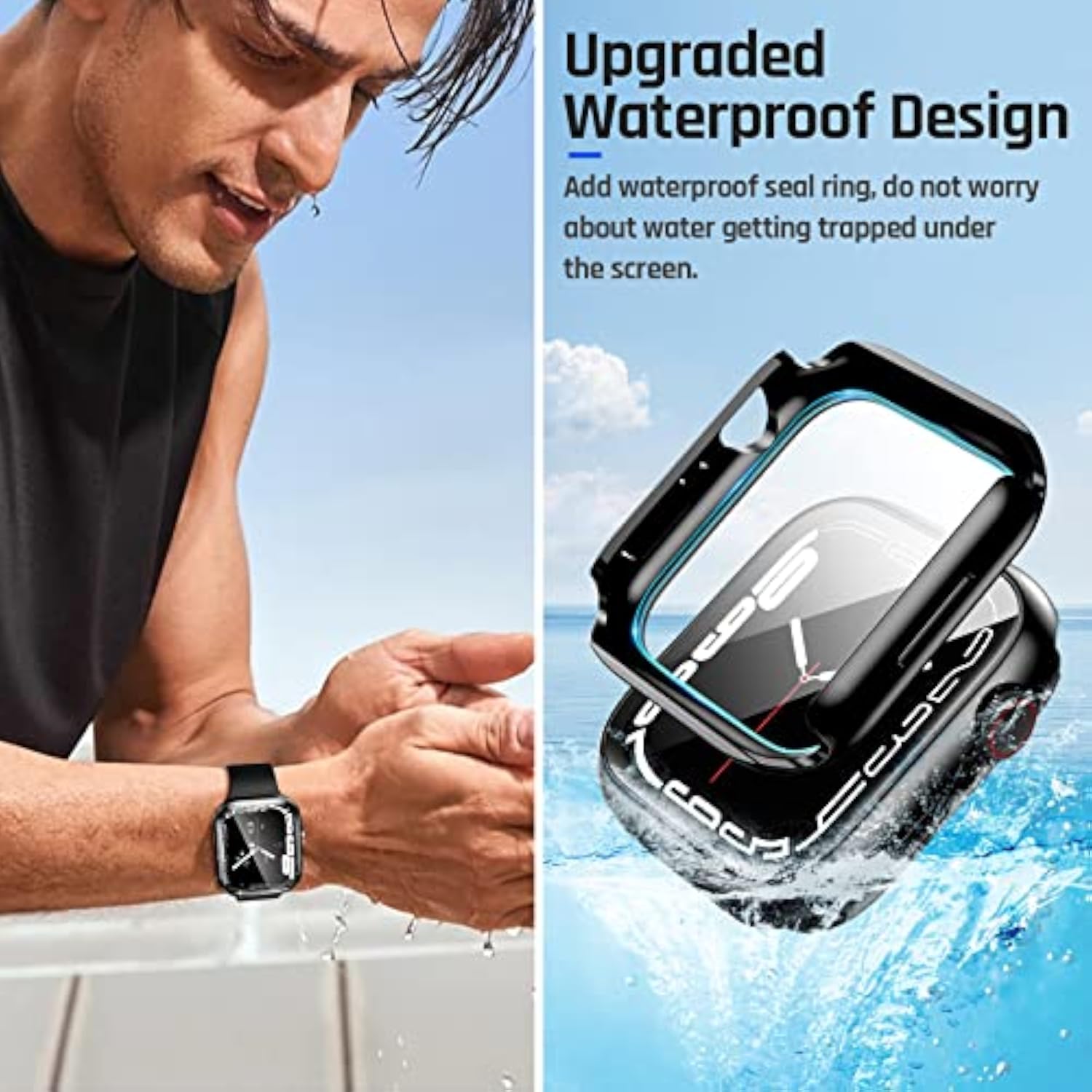 Waterproof Case for Apple Watch 44mm Series 6/5/4/SE - 2 in 1 Protective Cover with Glass