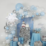 Blue Snowflakes Balloon Arch Kit Pastel Blue Silver White Christmas Balloon Garland Kit with Snowflakes Foil Balloons Xmas Winter Snow Onederland Ice Theme New Year Holiday Party Decorations 110 Pcs
