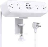 PD30W Desk Clamp Power Strip 4 Outlets 4 USB Ports 2 USB C Fast Charging 5FT Cord Black