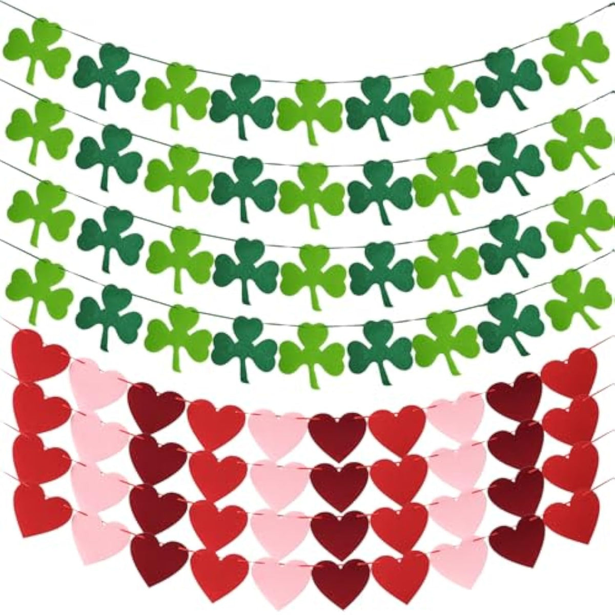 8 Pack Felt Heart Valentines Banner St. Patricks Garland,Shamrock Clov
