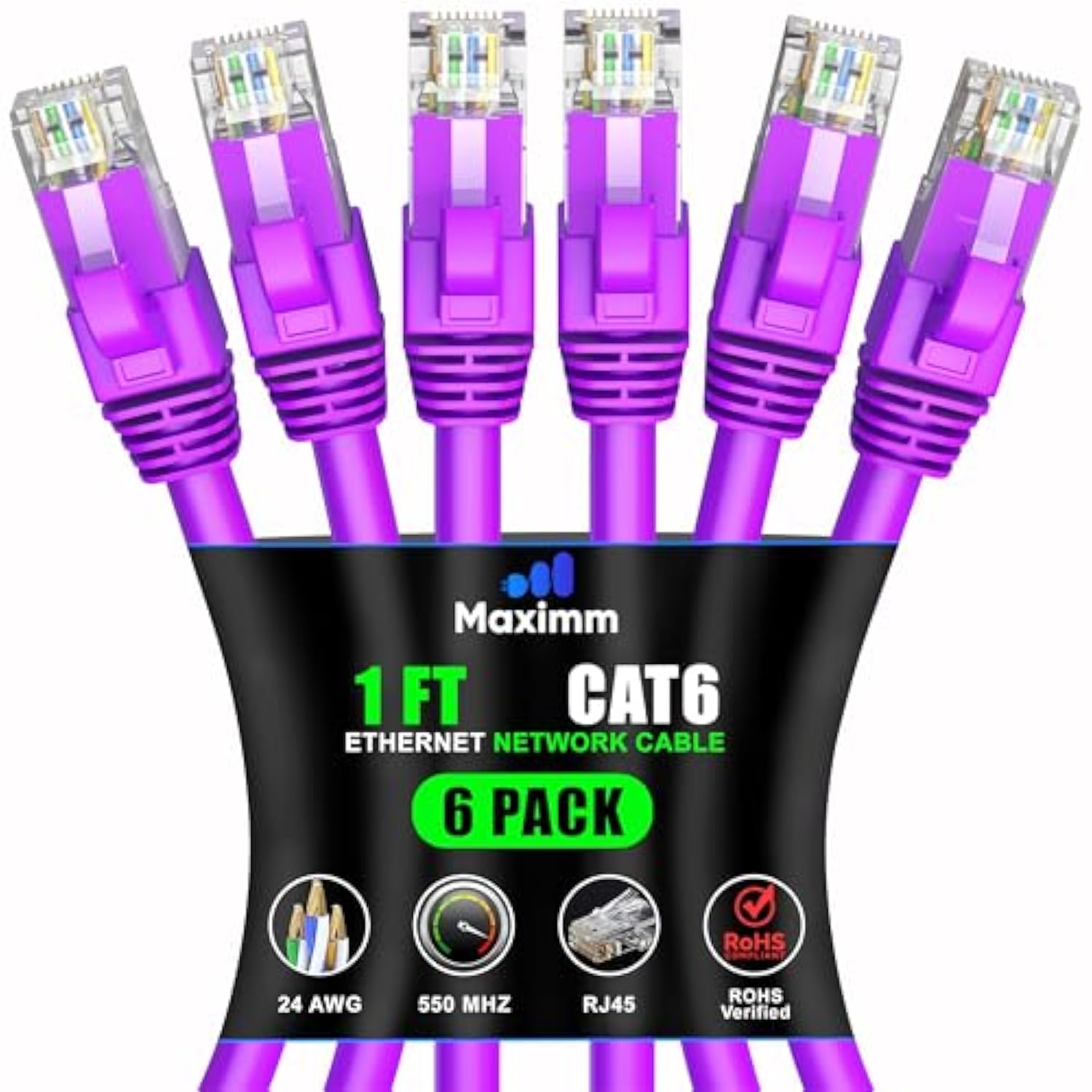 Maximm Cat 6 Ethernet Cable 1 Ft, (6 Pack) Cat6 Cable, LAN Cable, Internet Cab