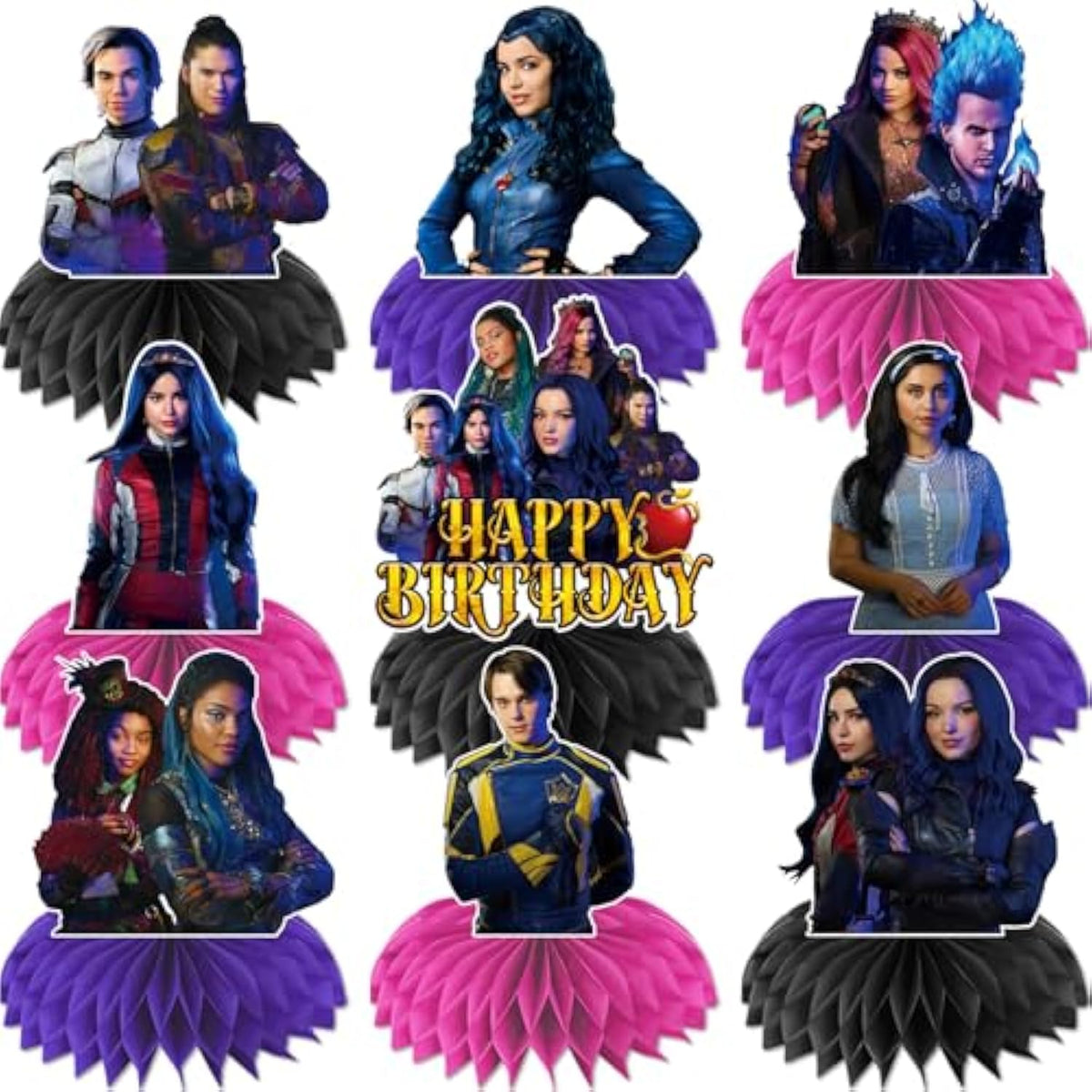 9Pcs Birthday Party Decorations Honeycomb Centerpieces, Cartoon Party Decorations Happy Birthday Table Centerpieces, Party Supplies For Kids Birthday Party Baby Shower