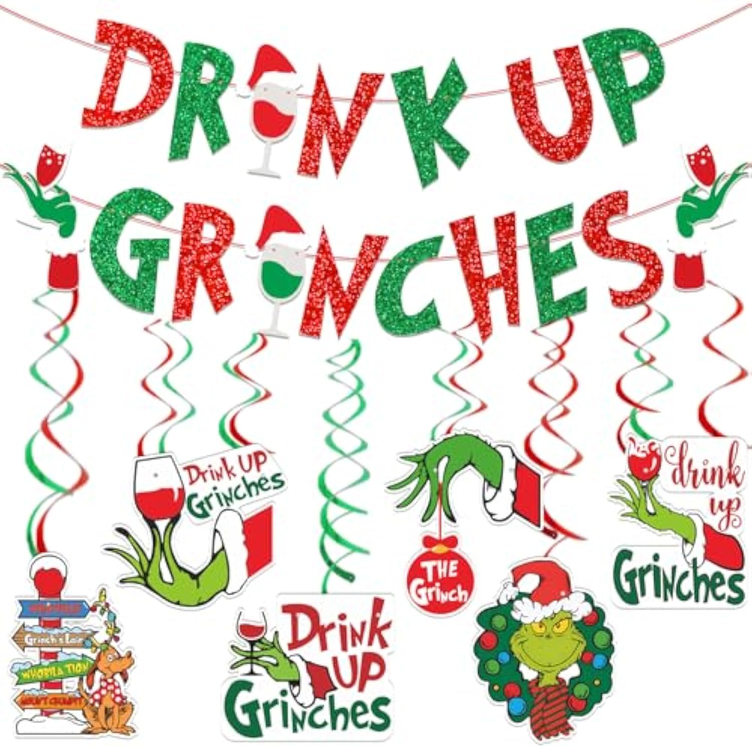 Drink Up Banner Red Green Glitter Christmas Banner Green Monster Party Decorations Christmas Party Supplies The Whollive Christmas Decor