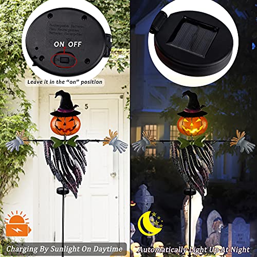 Halloween Yard Stake, 46.4" Solar Lighted Metal Pumpkin Head Scarecrow Stake, Outdoor Decoration Garden Lawn Driveway Yard Sign for Halloween