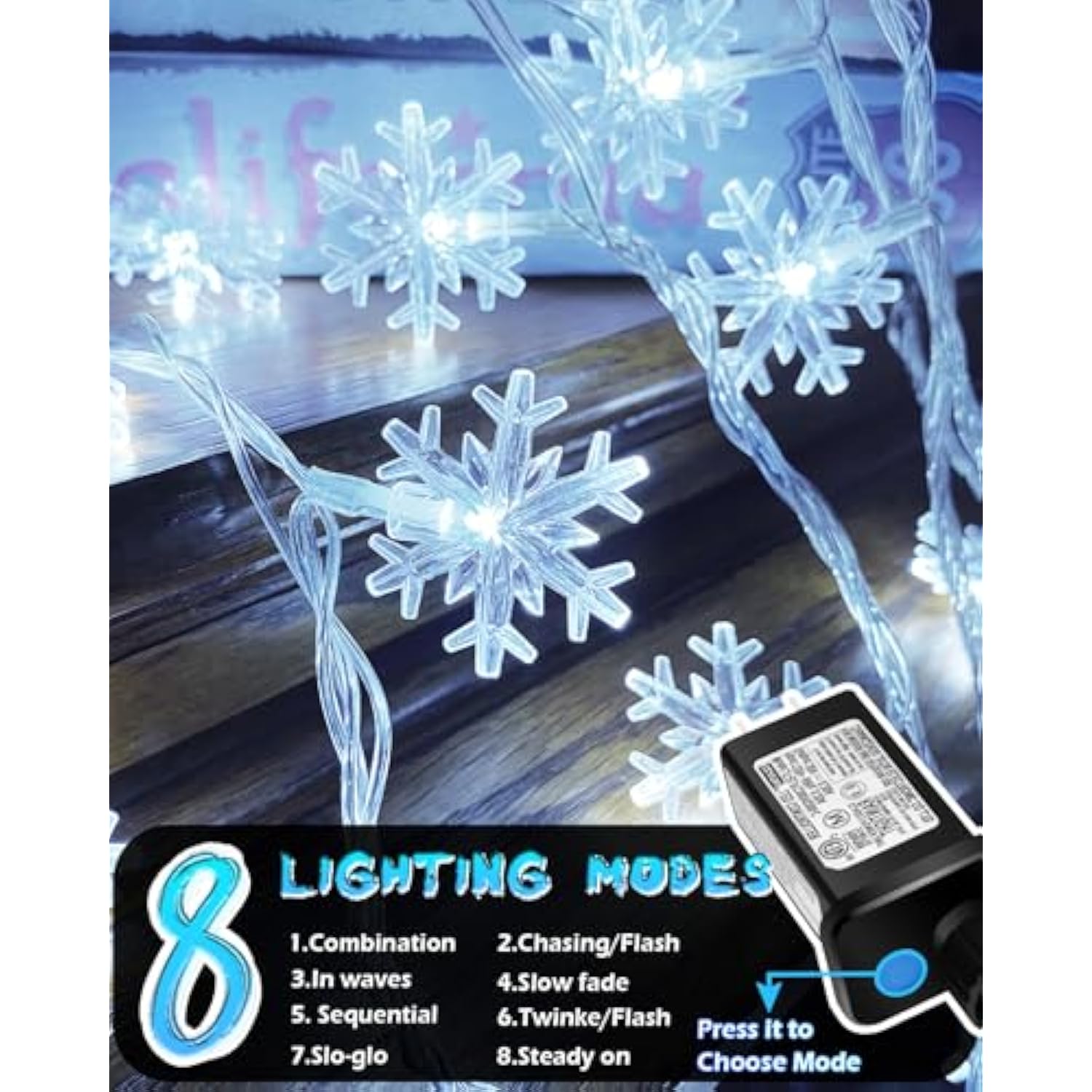 Christmas Snowflake String Lights Outdoor, 100 Led 49Ft Icicle Lights Waterproof With 8 Modes Timer Xmas Decorations, Pl
