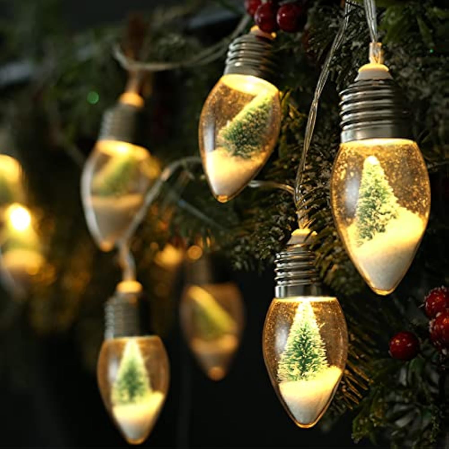 2Pcs Christmas Snow Globe String Lights Indoor Decorations 6.6 Ft Battery Operated Powered String Lights For Christmas T
