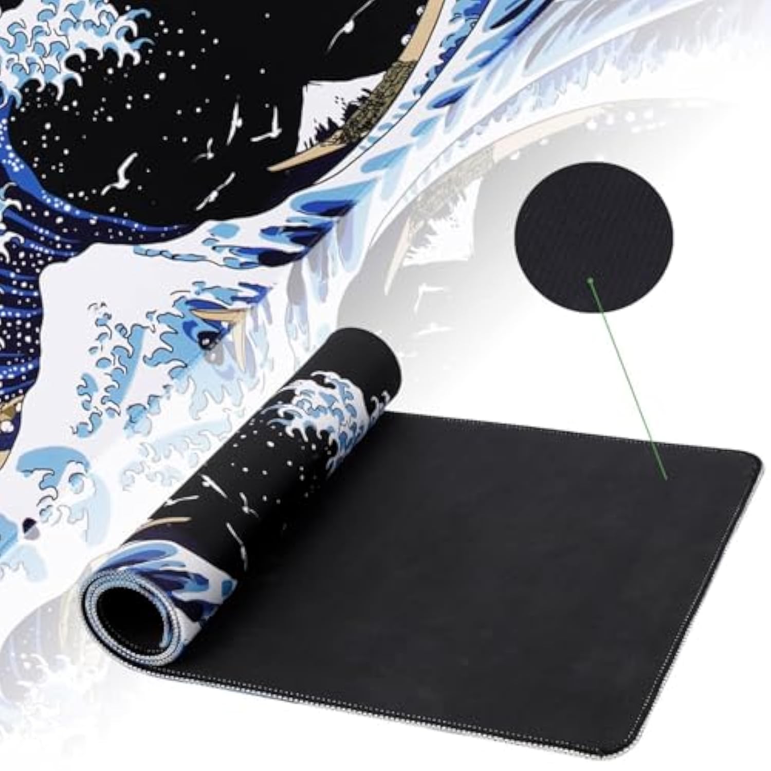 Gaming Mouse Pad For Desk,Large Wave Mousepad Laptop,Black Japanese Anime Mouse Mat,Long Xxl Waterproof Keyboard Pads,Big Nonslip Mousepads For Game Office Home?31.5 X 11.9 In?
