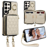 Case For Samsung Galaxy S25 Ultra 6.9'' Wallet Case,Crossbody Zipper Galaxy S25 Ultra Purse Wrist Strap Lanyard Handbag,Rfid Blocking Card Slots,Flip Leather Cover For Samsung S25 Ultra,Beige