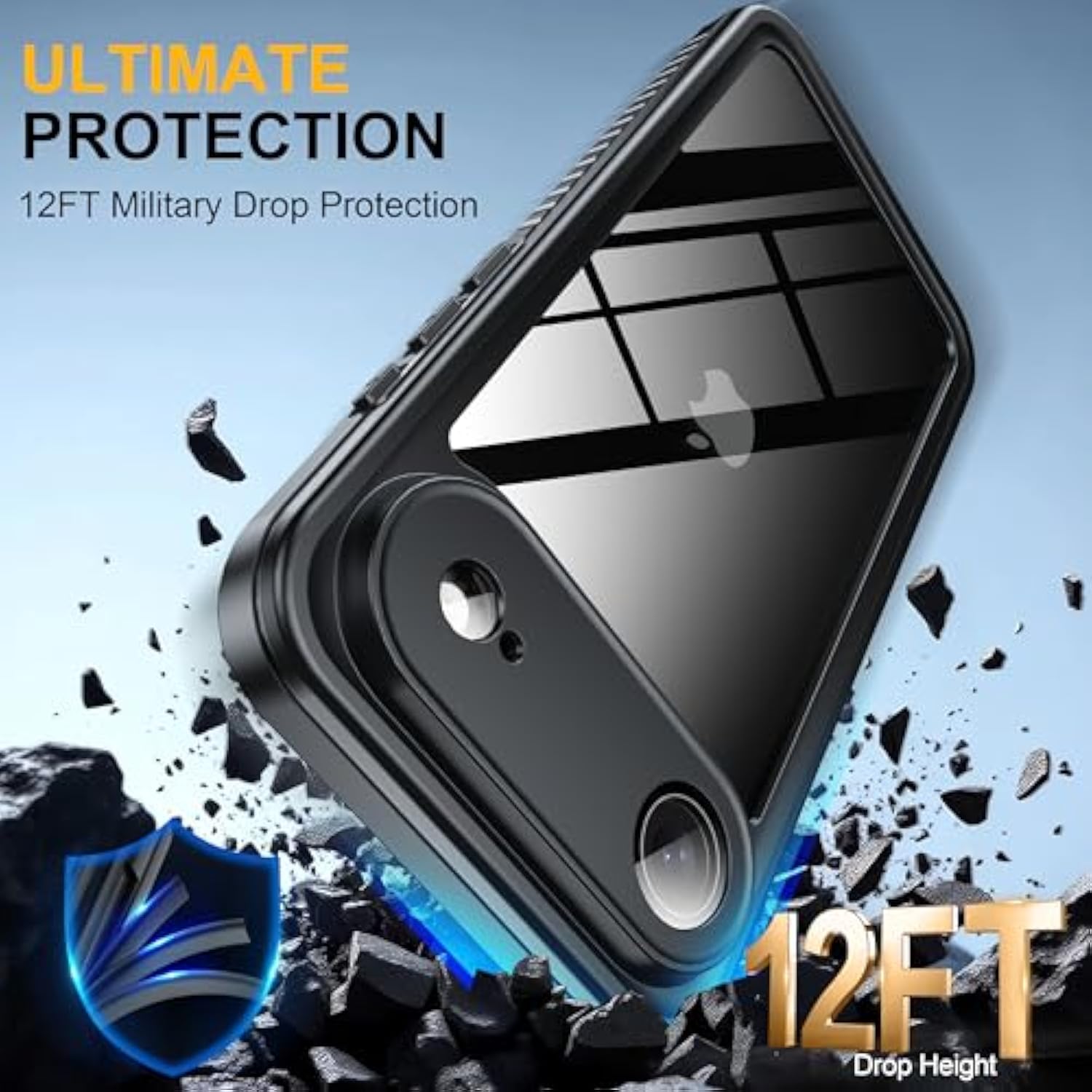 For Iphone 17 Air Case, Ip68 Waterproof Shockproof Case, [Built-In Screen Protector] - 12 Ft Military Dropproof - Full Body Heavy Duty Rugged Phone Cover 6.5 Inches - Black/Clear