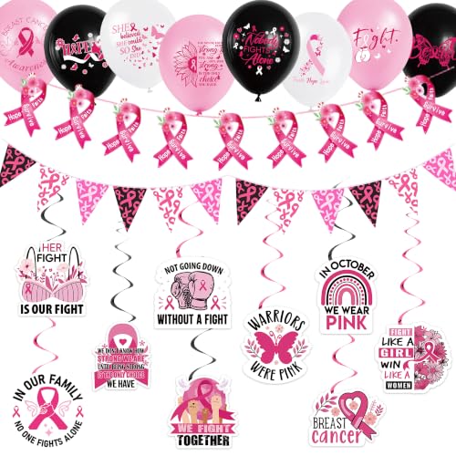 Breast Cancer Awareness Decorations, Pink Ribbon Balloons Black Pink