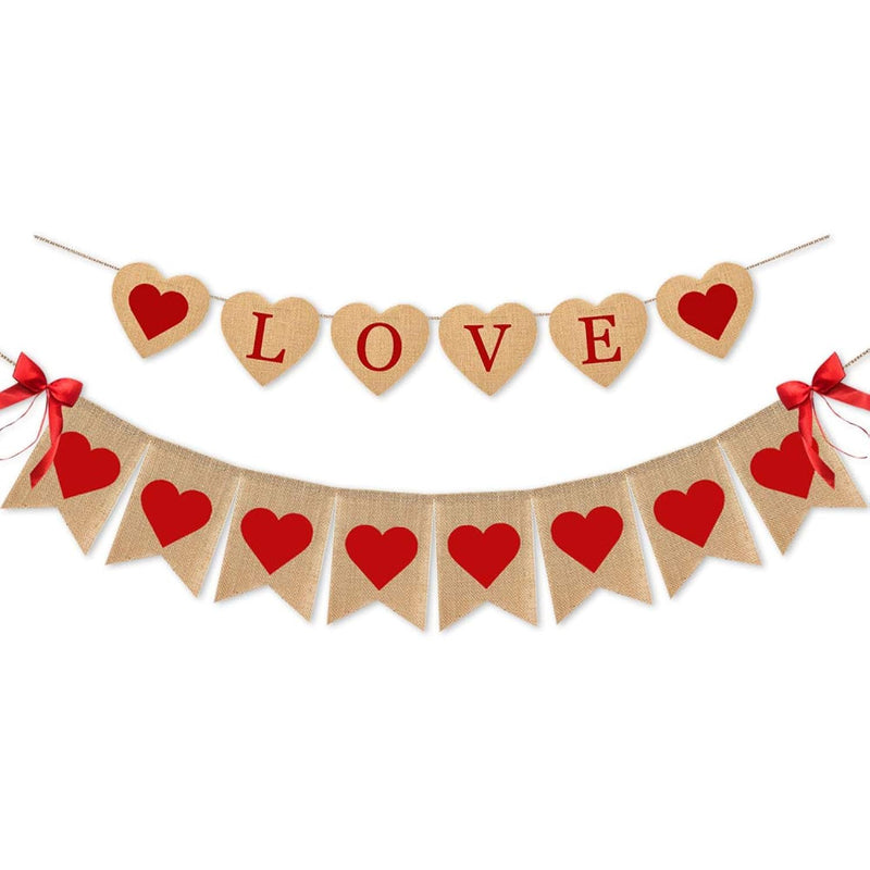 Burlap Love Banner With Heart For Valentines Day Wedding Party Anniver