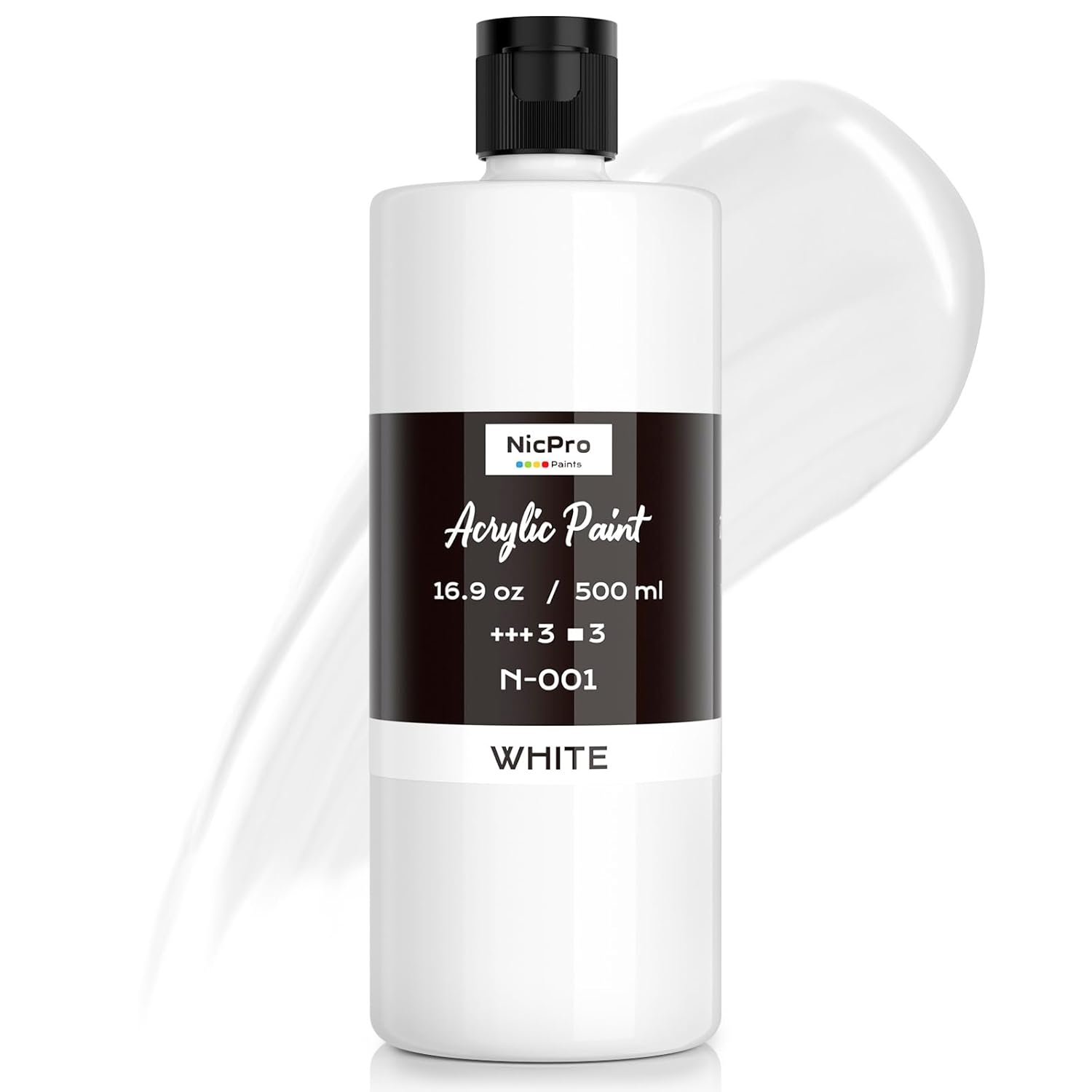 White Large Acrylic Paint (16.9 Oz, 500 Ml), Rich Pigments, Non Toxic Craft Paint For Multi Surface, Canvas, Wood, Leather, Ceramic, Fabric, Stone - Art Painting Supplies For Beginners, Artists & Adults