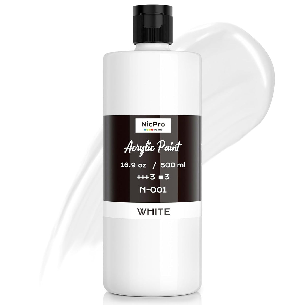 White Large Acrylic Paint (16.9 Oz, 500 Ml), Rich Pigments, Non Toxic Craft Paint For Multi Surface, Canvas, Wood, Leather, Ceramic, Fabric, Stone - Art Painting Supplies For Beginners, Artists & Adults